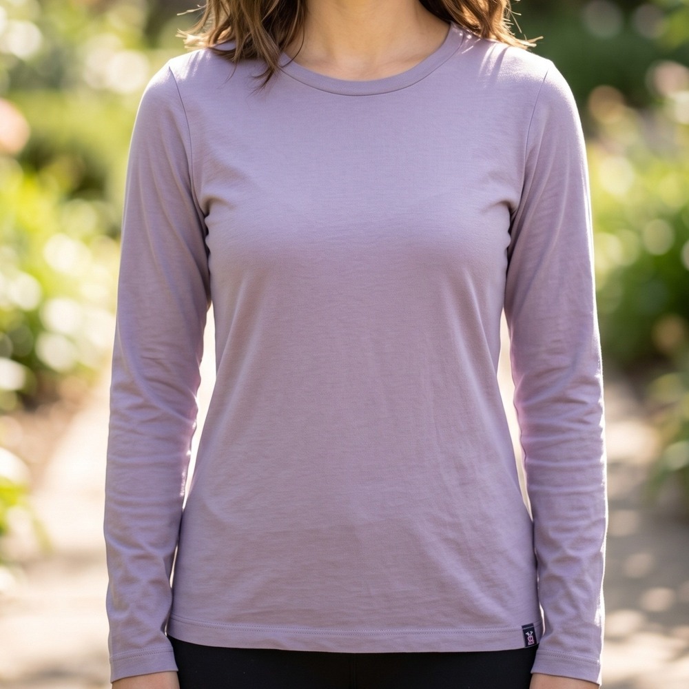 The North Face Womens Long Sleeve Crew Neck T-Shirt Lavender Purple Cotton Blend